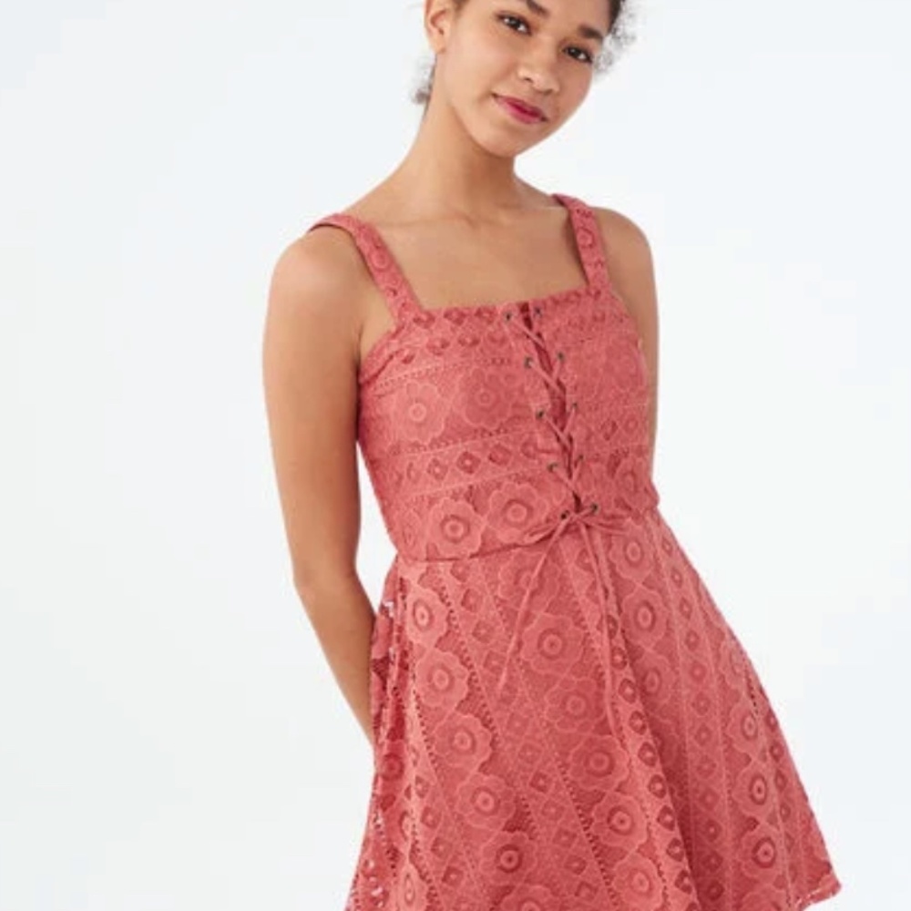 Aeropostale Solid Square-Neck Lace Corset Fit & Flare Dress Size S Lightly Used